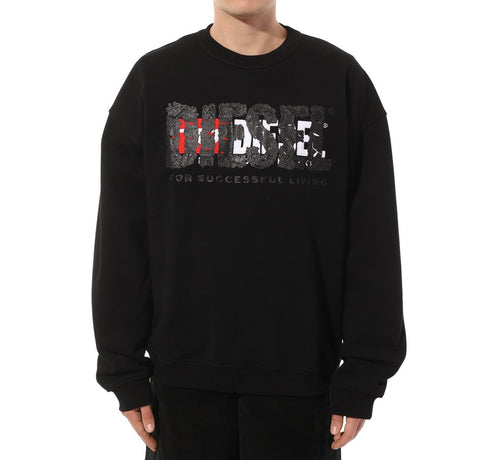 Diesel Double Destroyed Logo Black Sweatshirt S Nabel M 9Xx